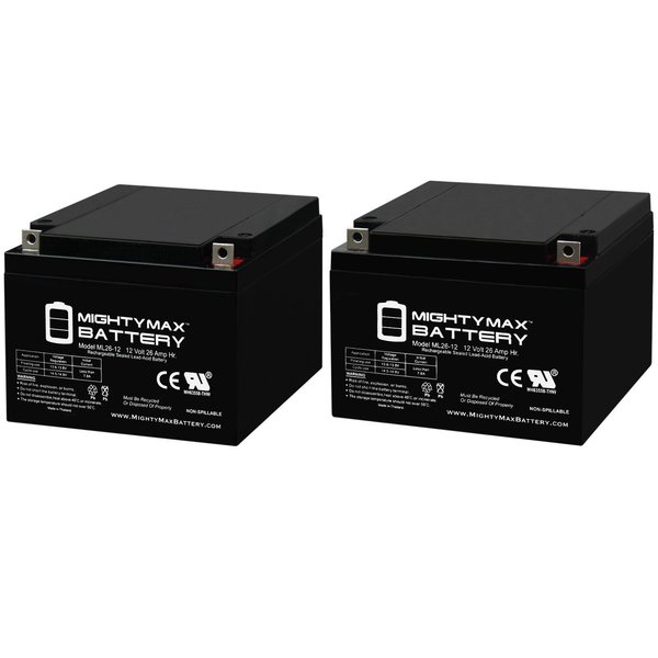 Mighty Max Battery 12V 26AH Replacement Battery for Power-Sonic PS-12280NB - 2PK MAX3959767